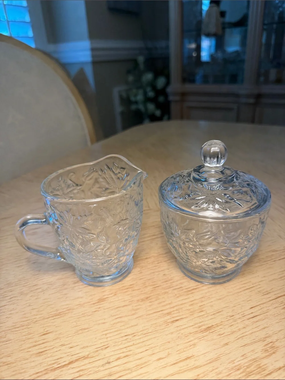 Princess House Fantasia Crystal Glass Creamer & Lidded Sugar Bowl.